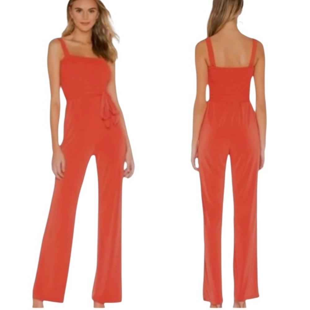 Privacy Please Abella Wide Leg Coral Jumpsuit‎ Adjustable Shoulder Straps Sz L